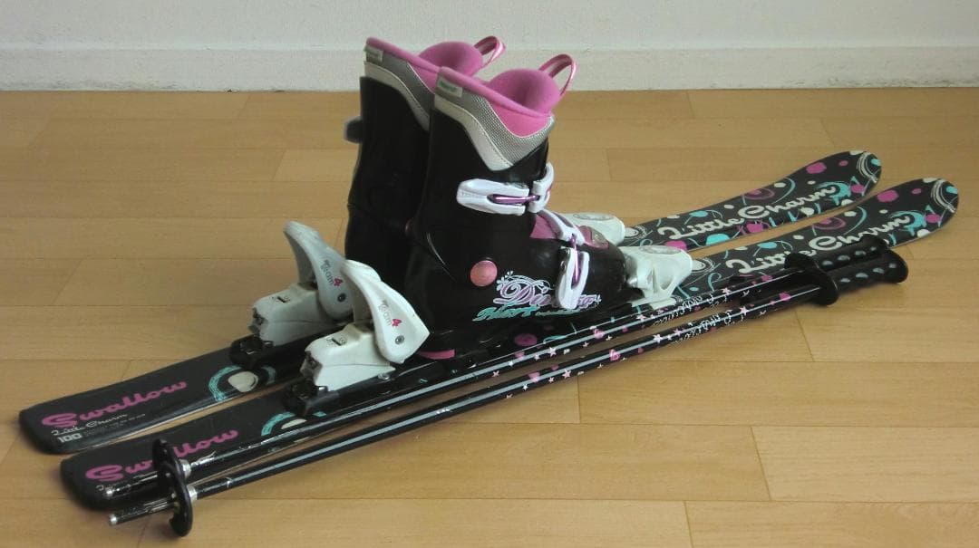 ■■送料無料■swallow■子供用スキー4点セット■板100/靴20■WAX■