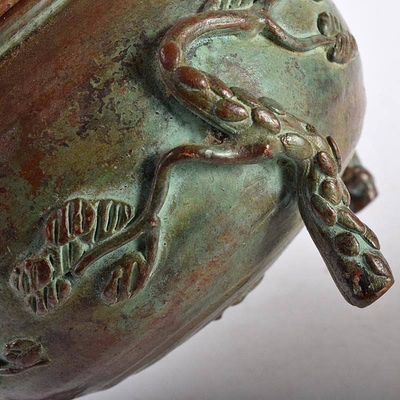 高岡銅器　須賀月芳作　蝋型鋳銅　松竹梅　香炉　共布共箱　C　R8703