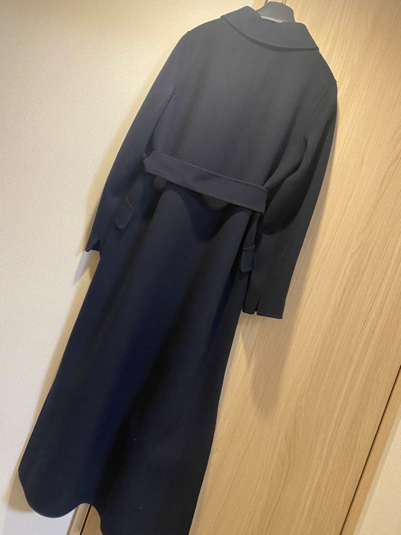 美品マックスマーラ　毛100% ネイビー ダブルブレスト ロングコート　34