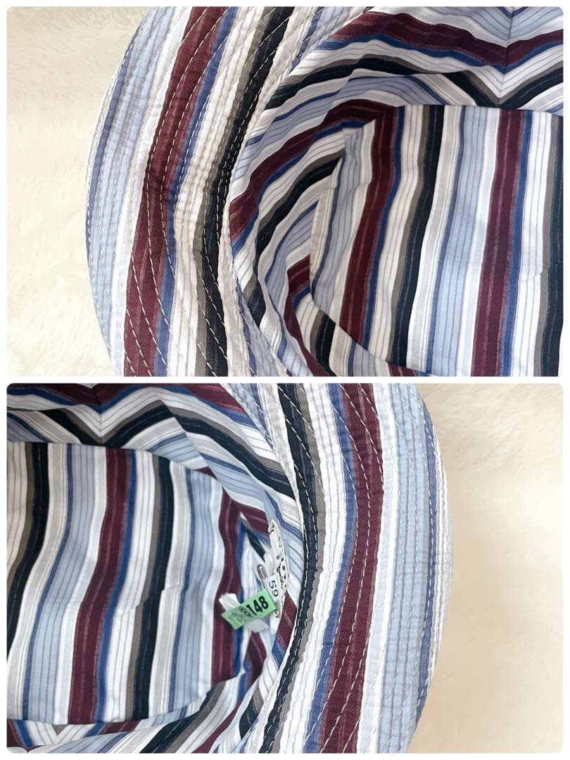 【美品✨クリーニング済】HERMES バケットハット 帽子 ストライプ裏地 清潔
