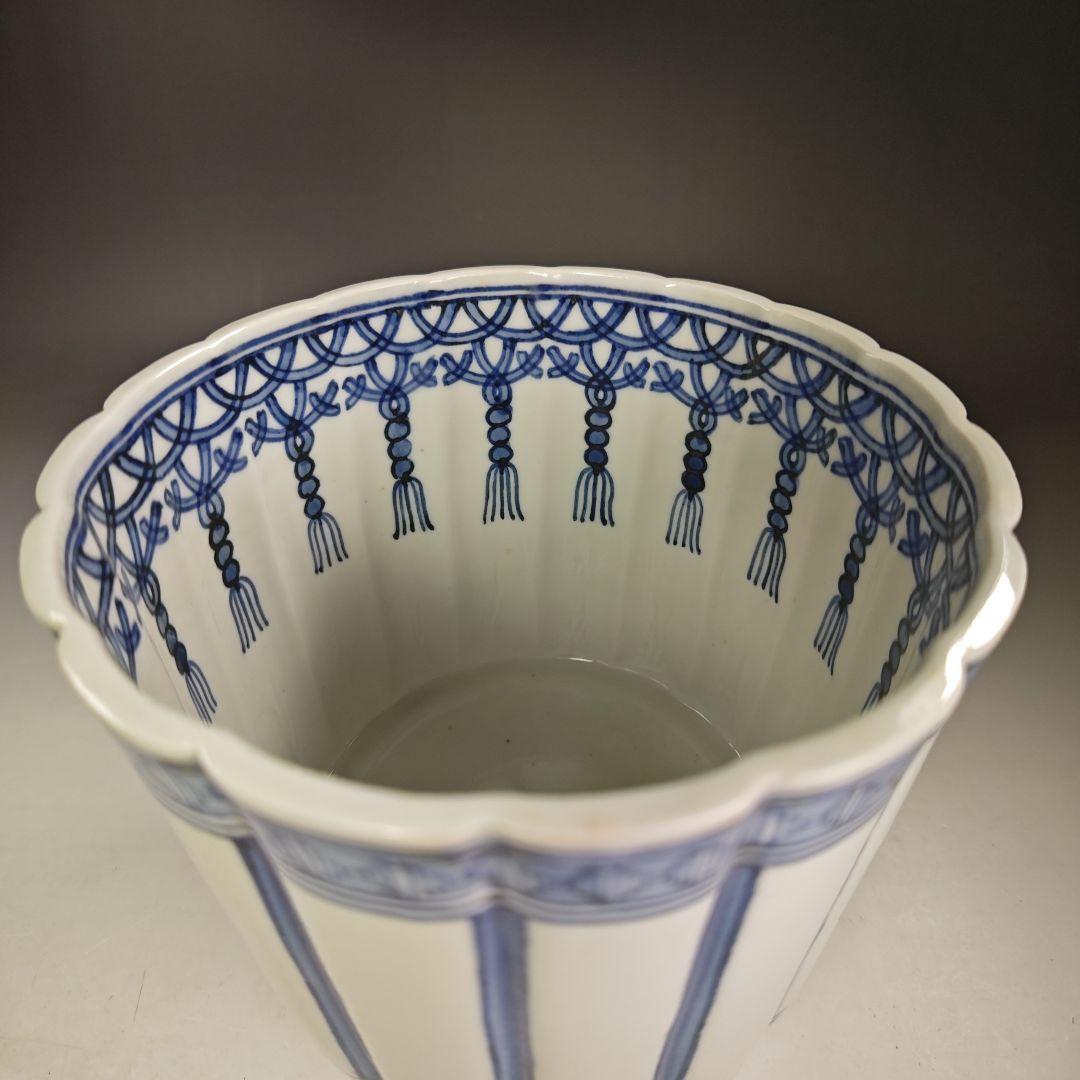 イ921 水指『膳所焼　淡海ぜぜ　陽炎園造　染付　桶側　水指　共箱』茶道具