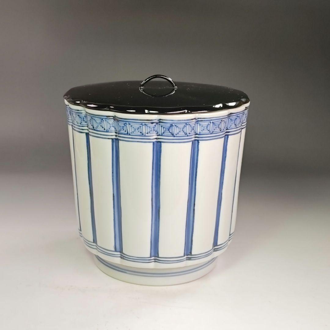 イ921 水指『膳所焼　淡海ぜぜ　陽炎園造　染付　桶側　水指　共箱』茶道具