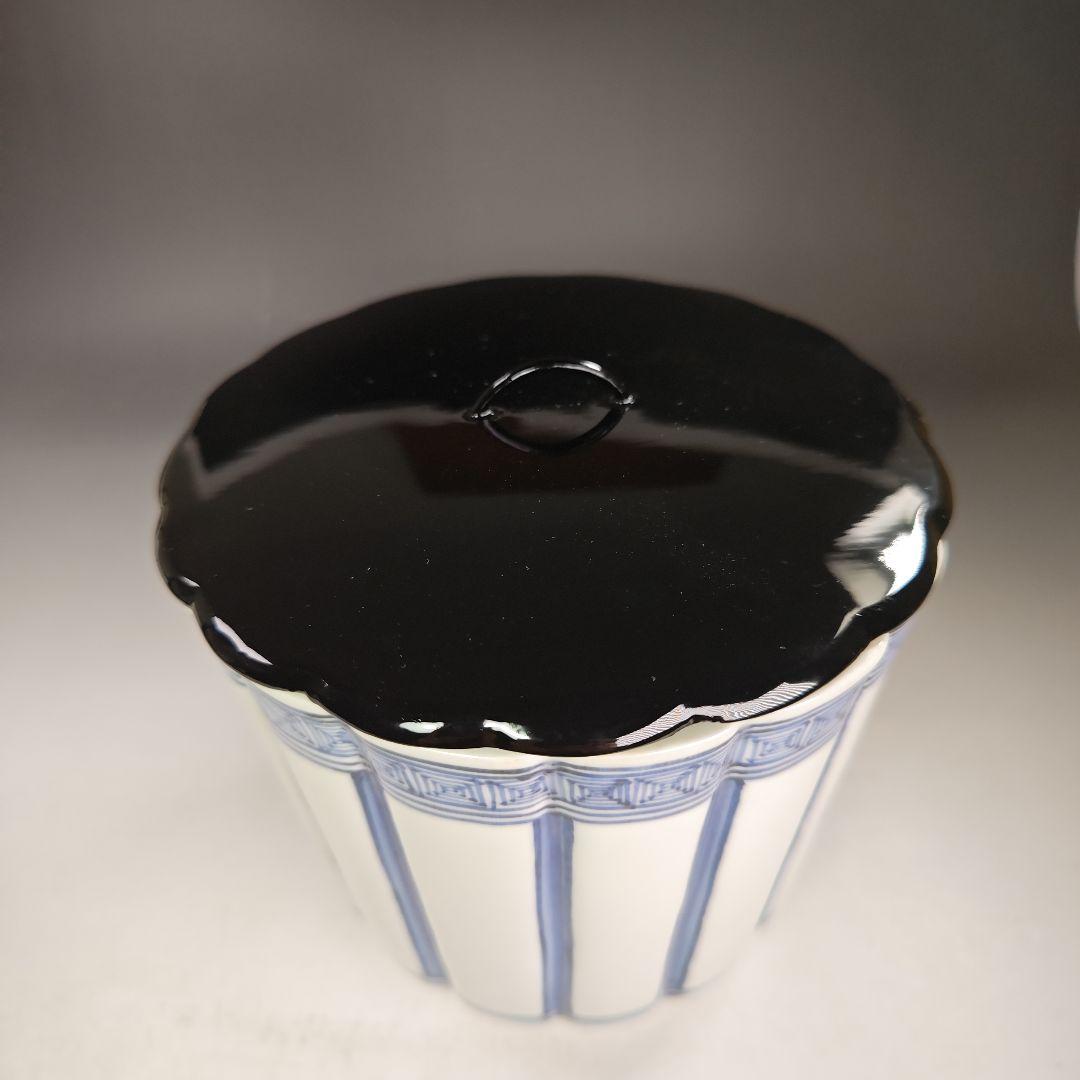 イ921 水指『膳所焼　淡海ぜぜ　陽炎園造　染付　桶側　水指　共箱』茶道具