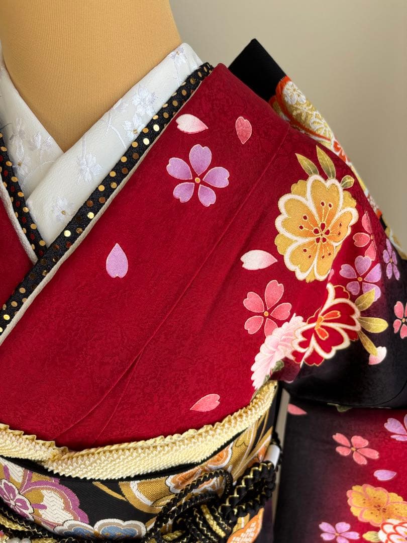 ポム❣️ 【最終価格！】⭐️振袖フルセット　正絹振袖　正絹袋帯　成人式　赤系