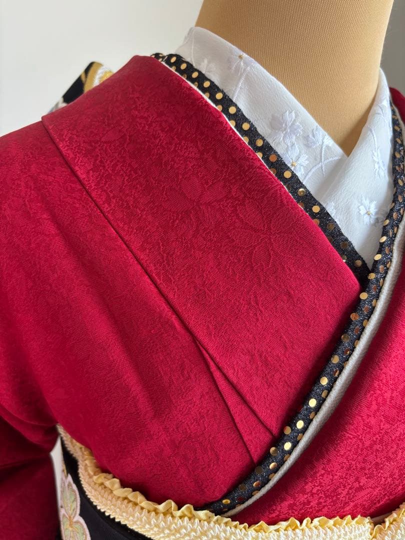 ポム❣️ 【最終価格！】⭐️振袖フルセット　正絹振袖　正絹袋帯　成人式　赤系