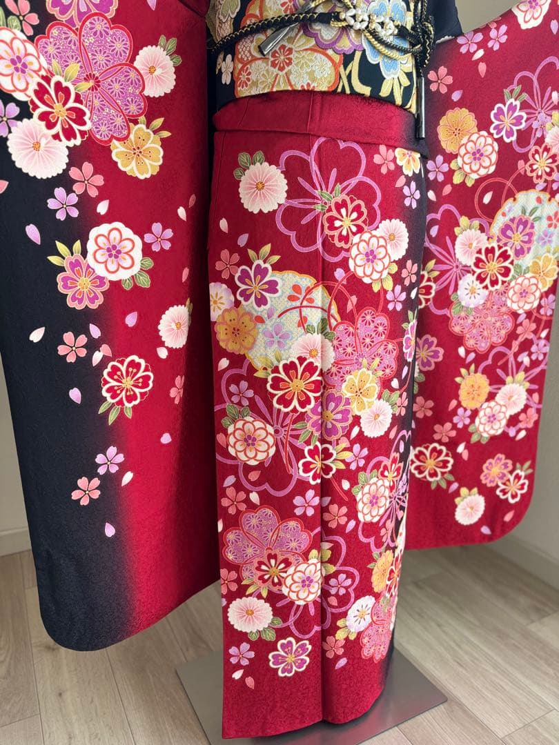 ポム❣️ 【最終価格！】⭐️振袖フルセット　正絹振袖　正絹袋帯　成人式　赤系