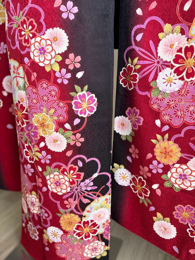 ポム❣️ 【最終価格！】⭐️振袖フルセット　正絹振袖　正絹袋帯　成人式　赤系