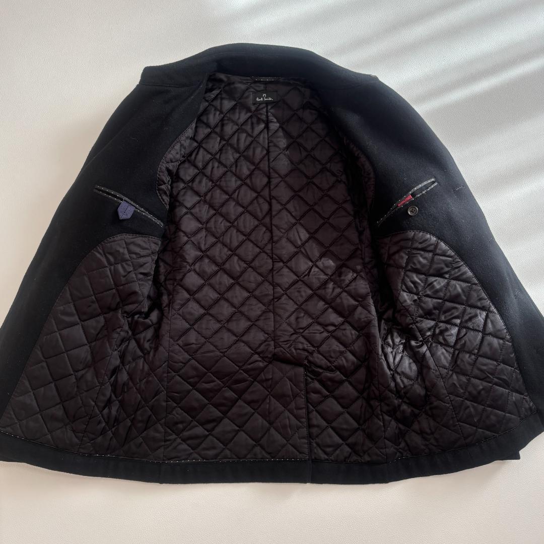 【カシミヤ混】ポールスミス ナポレオンコート メタルボタン キルティング S 黒