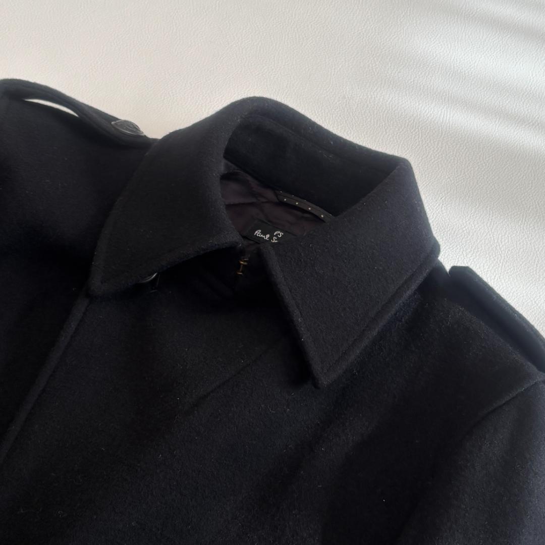 【カシミヤ混】ポールスミス ナポレオンコート メタルボタン キルティング S 黒
