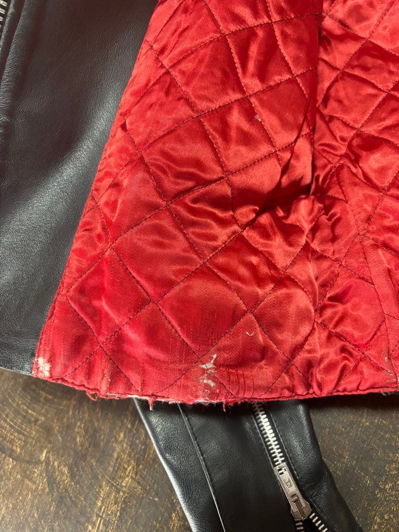 旧タグ666ブラック レザーダブルライダースジャケット 32