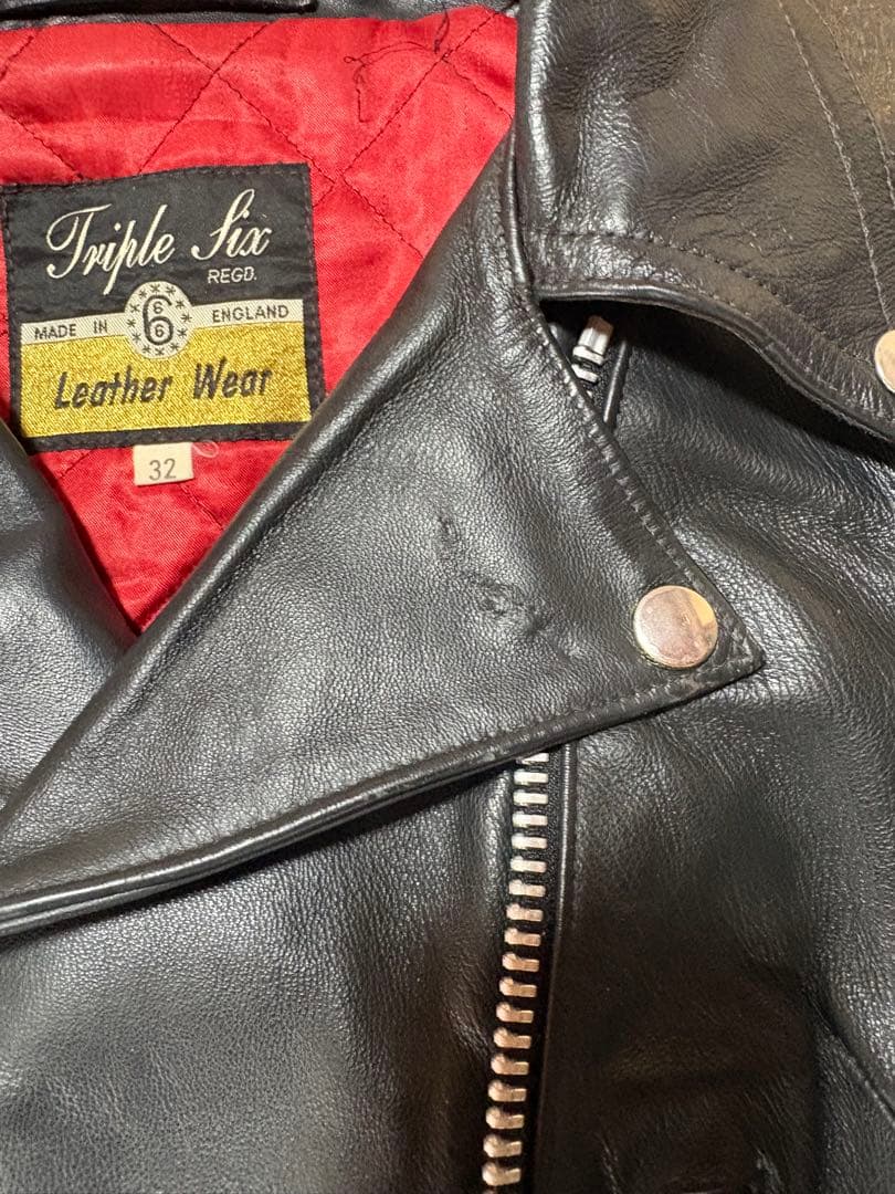 旧タグ666ブラック レザーダブルライダースジャケット 32