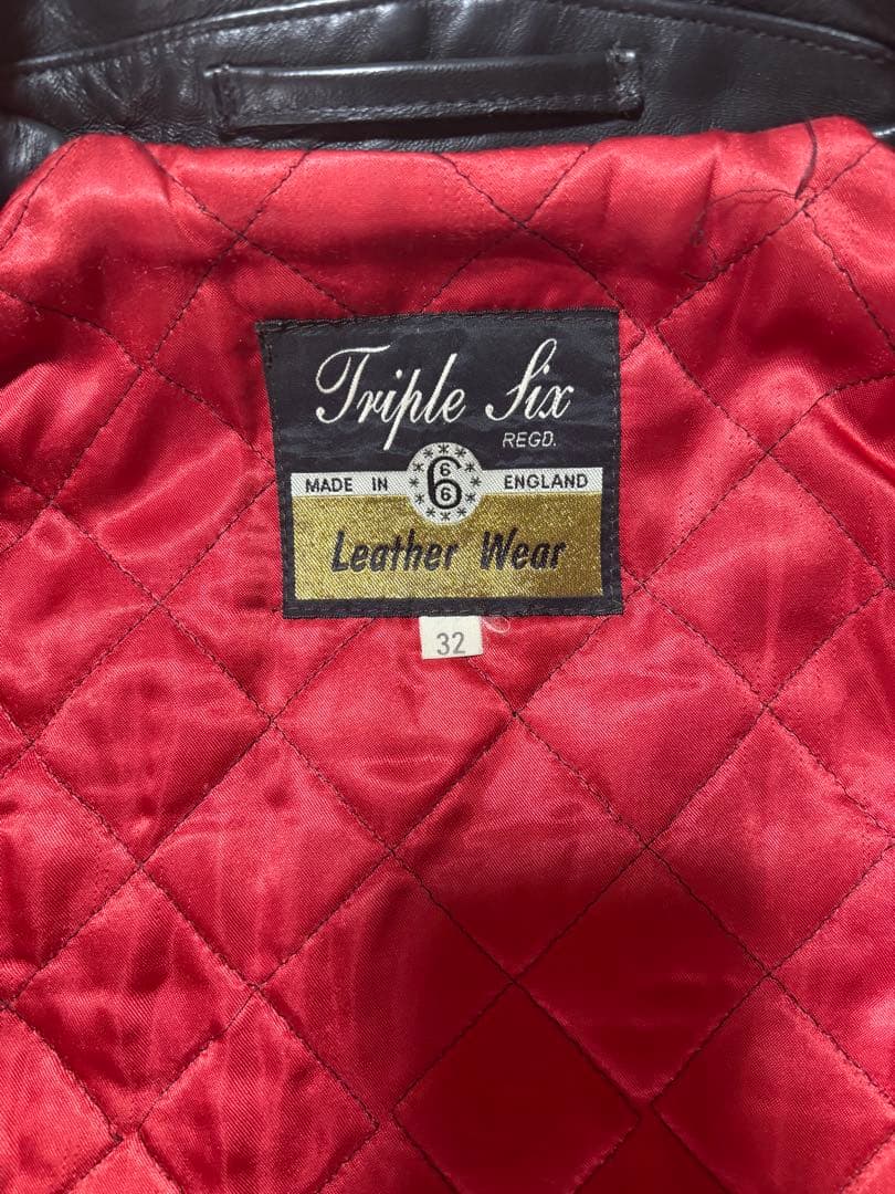 旧タグ666ブラック レザーダブルライダースジャケット 32