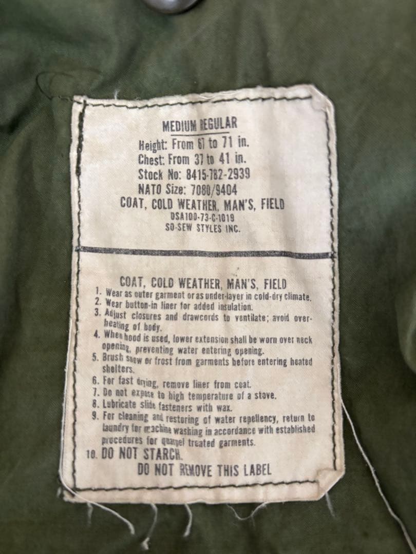 米軍　US.ARMY M-65フィールドジャケット　73年製　3rdモデル