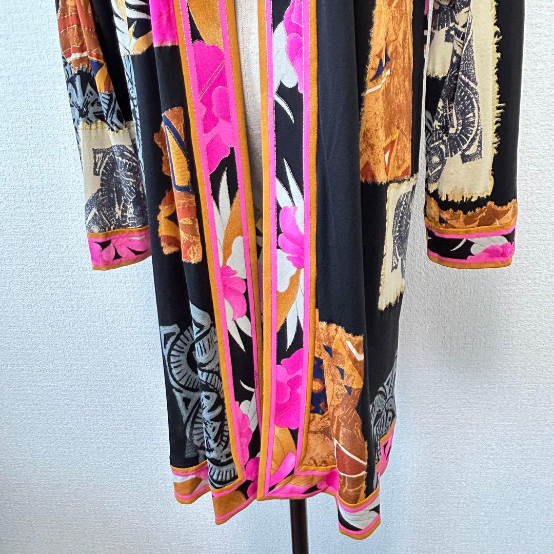 LEONARD ロングカーディガン トリム シルク100% ジャージミカド