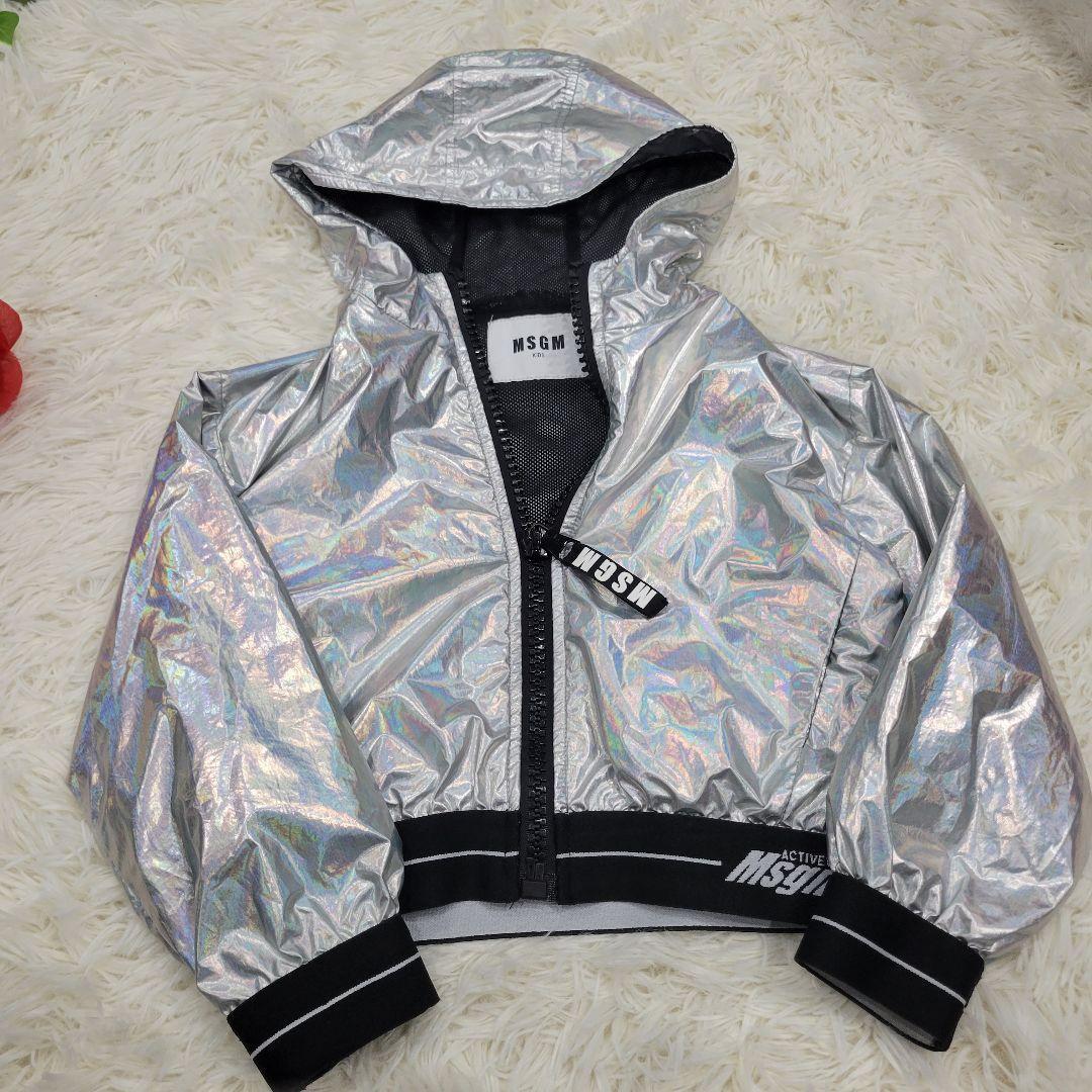 MSGM シルバー×オーロラ　ジャケット　パーカー　長袖　シャカシャカ　ダンス