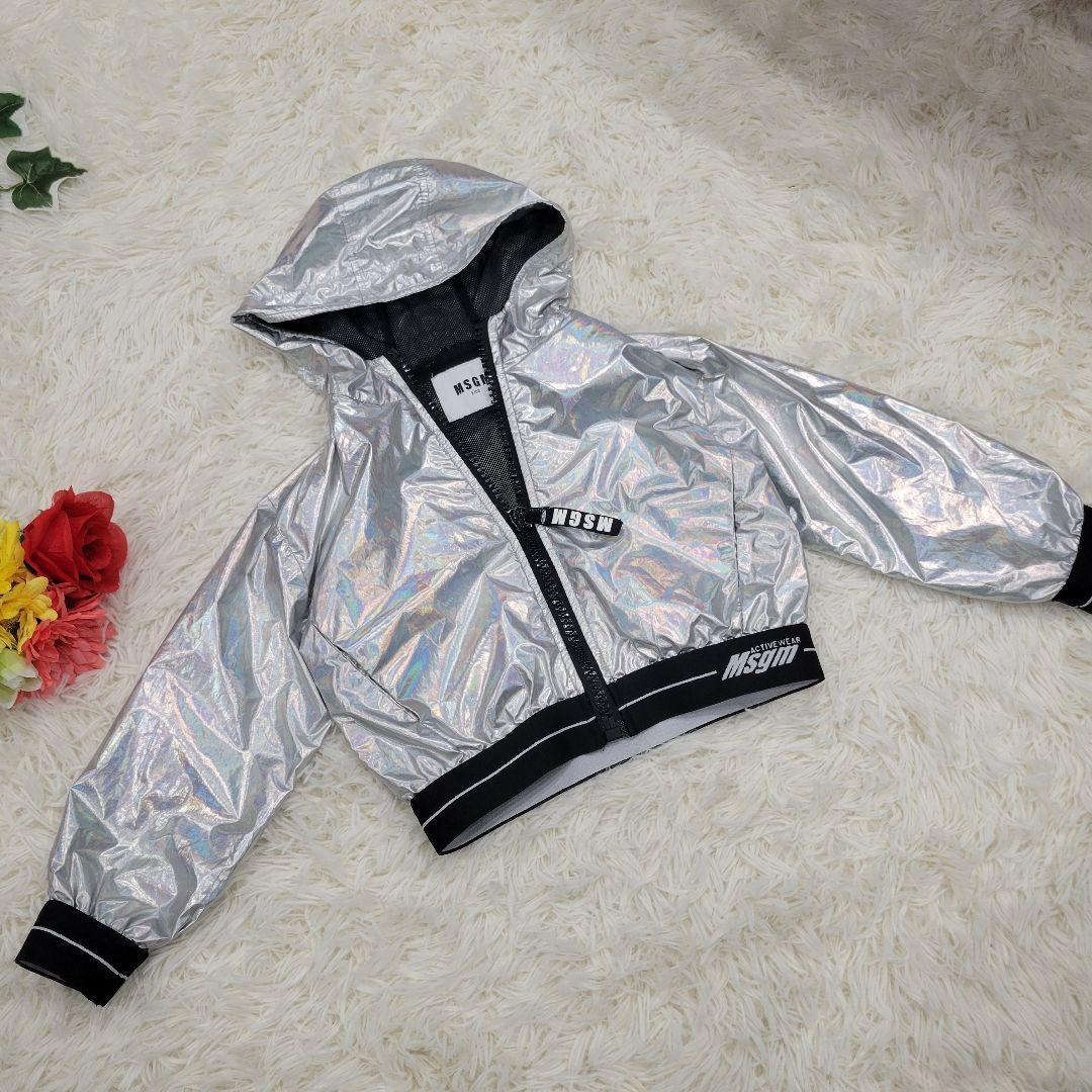 MSGM シルバー×オーロラ　ジャケット　パーカー　長袖　シャカシャカ　ダンス