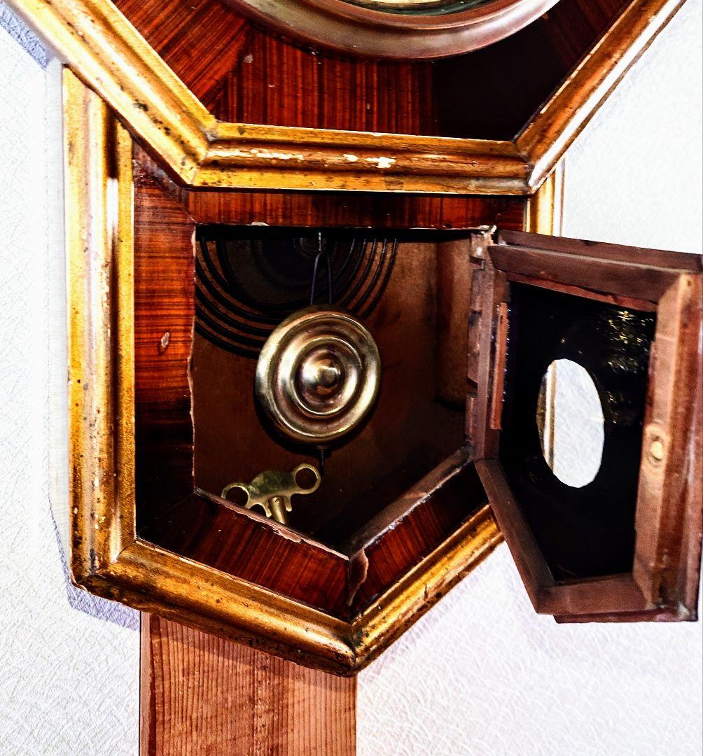 〈OH済完動・美品〉高野時計製造所旗印　金箔八角ゼンマイ振り子時計　アンティーク