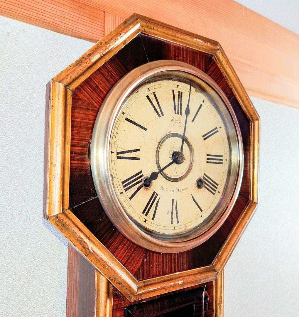 〈OH済完動・美品〉高野時計製造所旗印　金箔八角ゼンマイ振り子時計　アンティーク