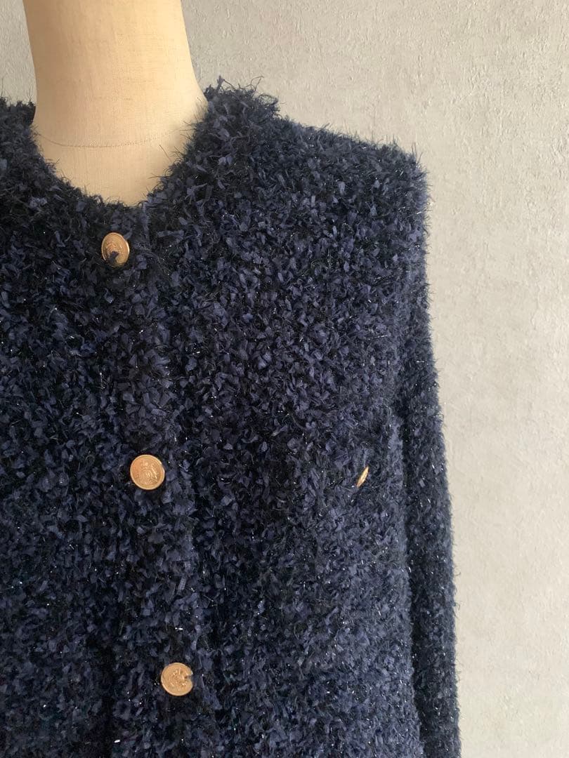 ユナイテッドアローズ　ネイビー　ニットツイードカーディガン