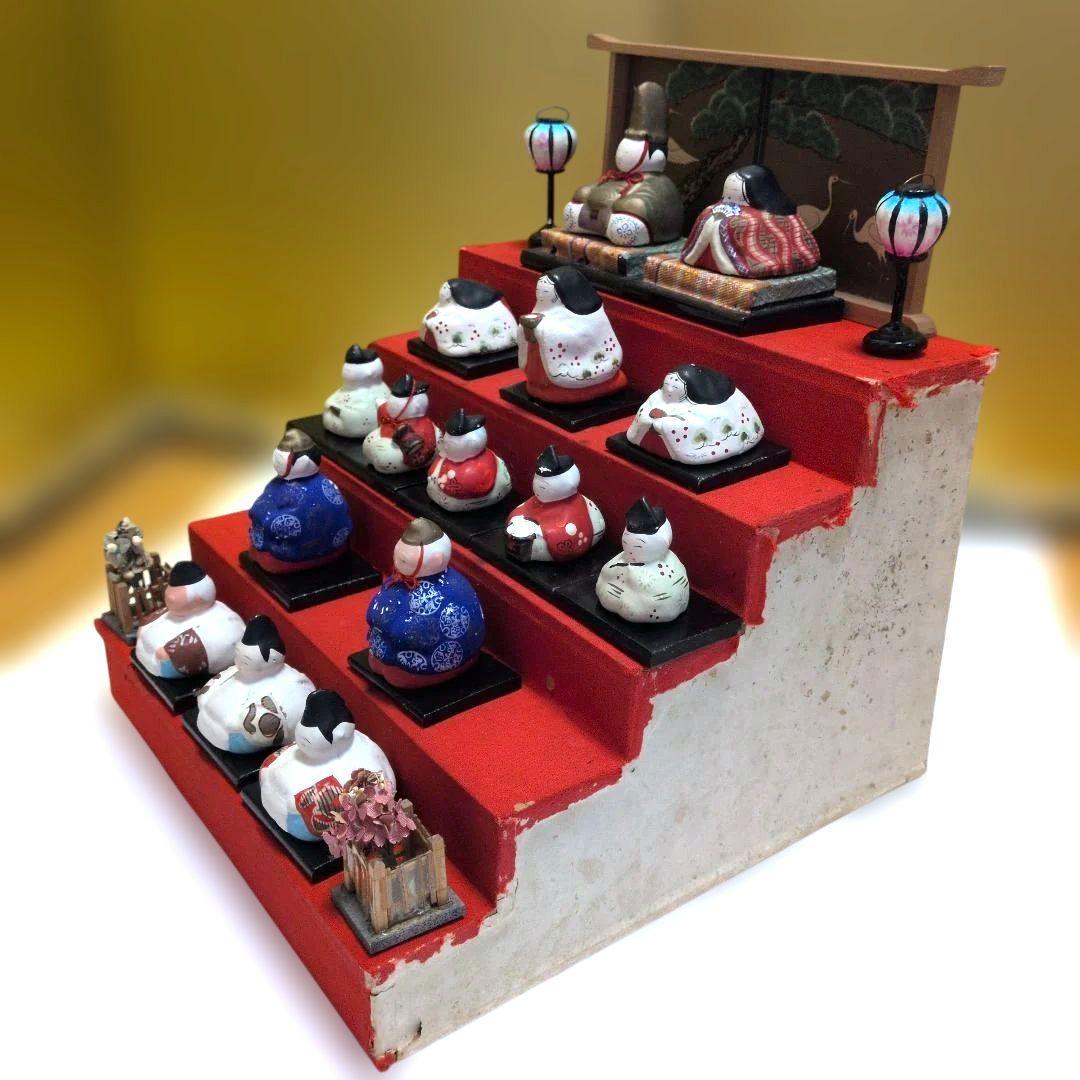 アンティークミニ雛人形　希少品！雛壇飾り土人形　可愛い　昭和レトロ