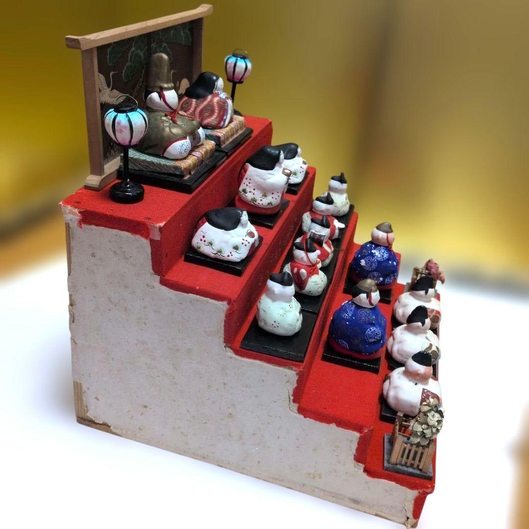 アンティークミニ雛人形　希少品！雛壇飾り土人形　可愛い　昭和レトロ