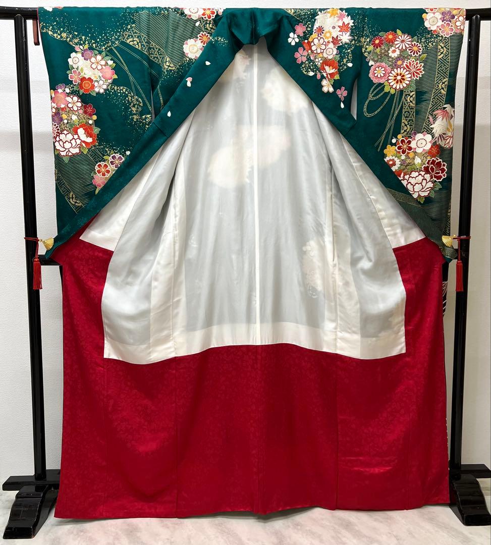 振り袖　フルセット　長襦袢付　成人式　グリーン　金彩加工　刺繍入り　744