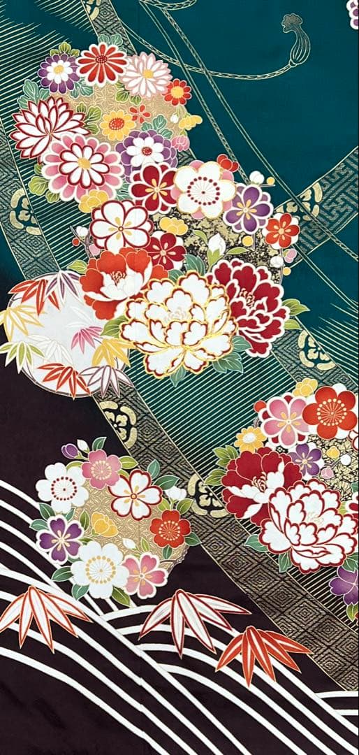 振り袖　フルセット　長襦袢付　成人式　グリーン　金彩加工　刺繍入り　744