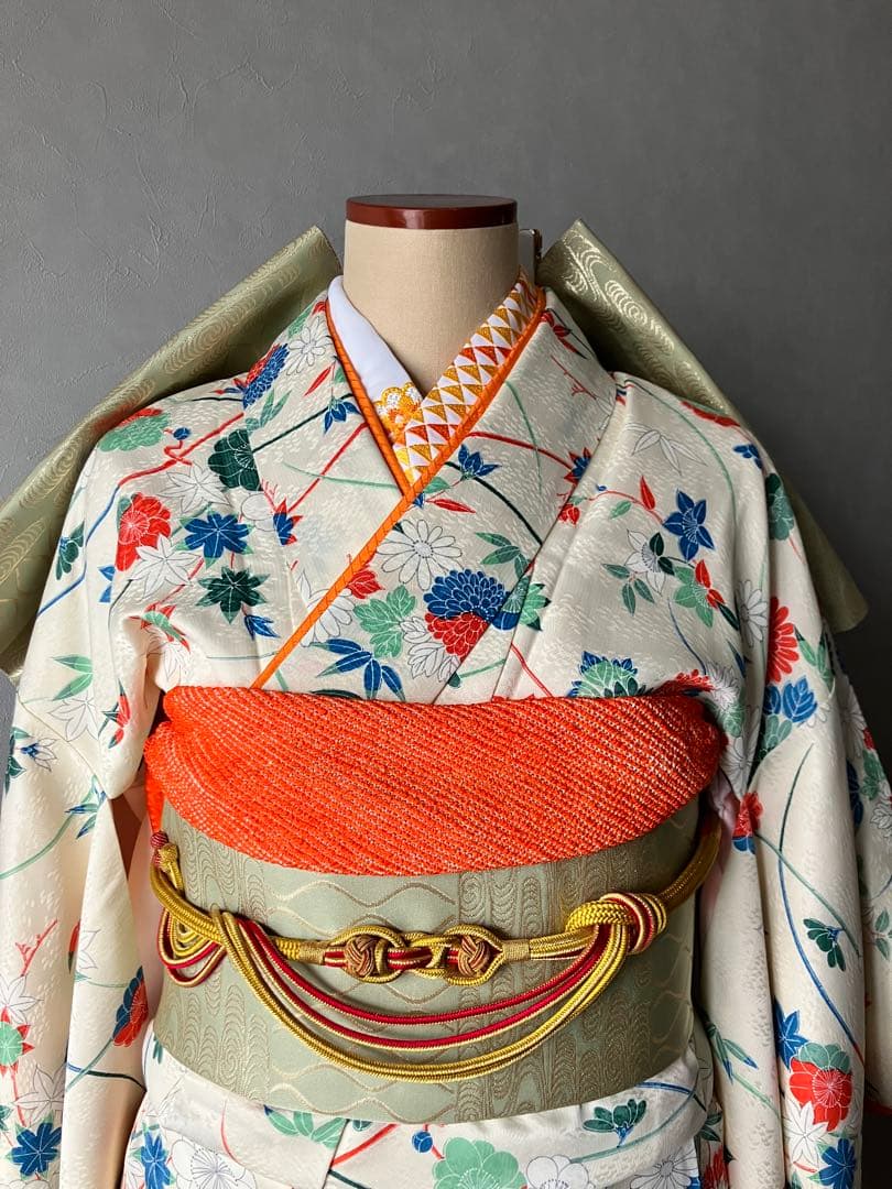 しつけ糸付き新品 小振袖 菊花小紋 単品 洗える着物