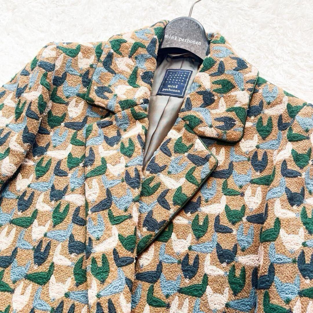 20年コレクション ミナペルホネン repo 刺繍 ダブルブレスト コート