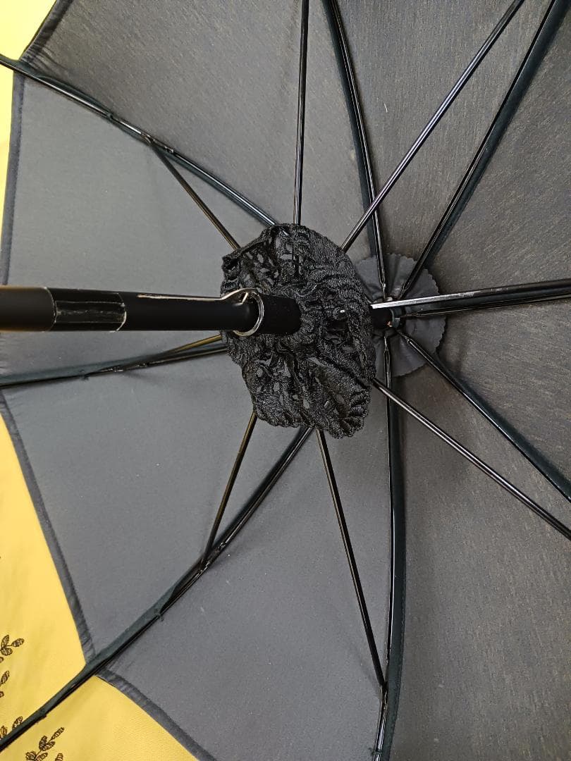 フランス製　レース黒長日傘 タッセル付き　未使用