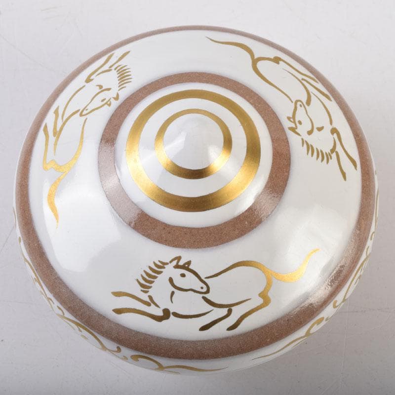 すみれ　京焼　清栄寺窯杉田祥平造　赫土地馬文　宝珠香合　共箱　V　8972