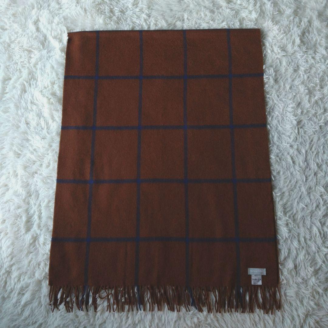 ジョシュアエリス　カシミヤ100%大判　ストール　ブラウン/ブルー　ウインドペン