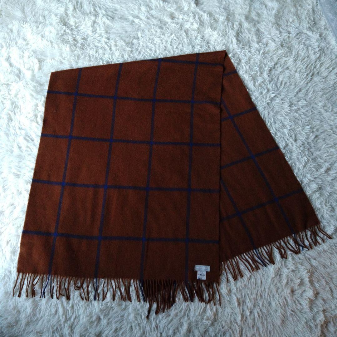 ジョシュアエリス　カシミヤ100%大判　ストール　ブラウン/ブルー　ウインドペン