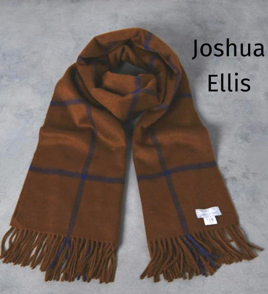 ジョシュアエリス　カシミヤ100%大判　ストール　ブラウン/ブルー　ウインドペン