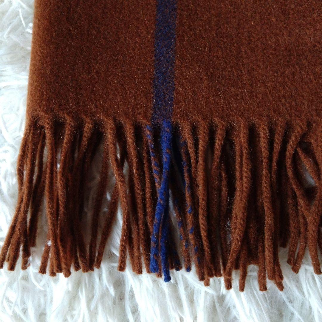 ジョシュアエリス　カシミヤ100%大判　ストール　ブラウン/ブルー　ウインドペン