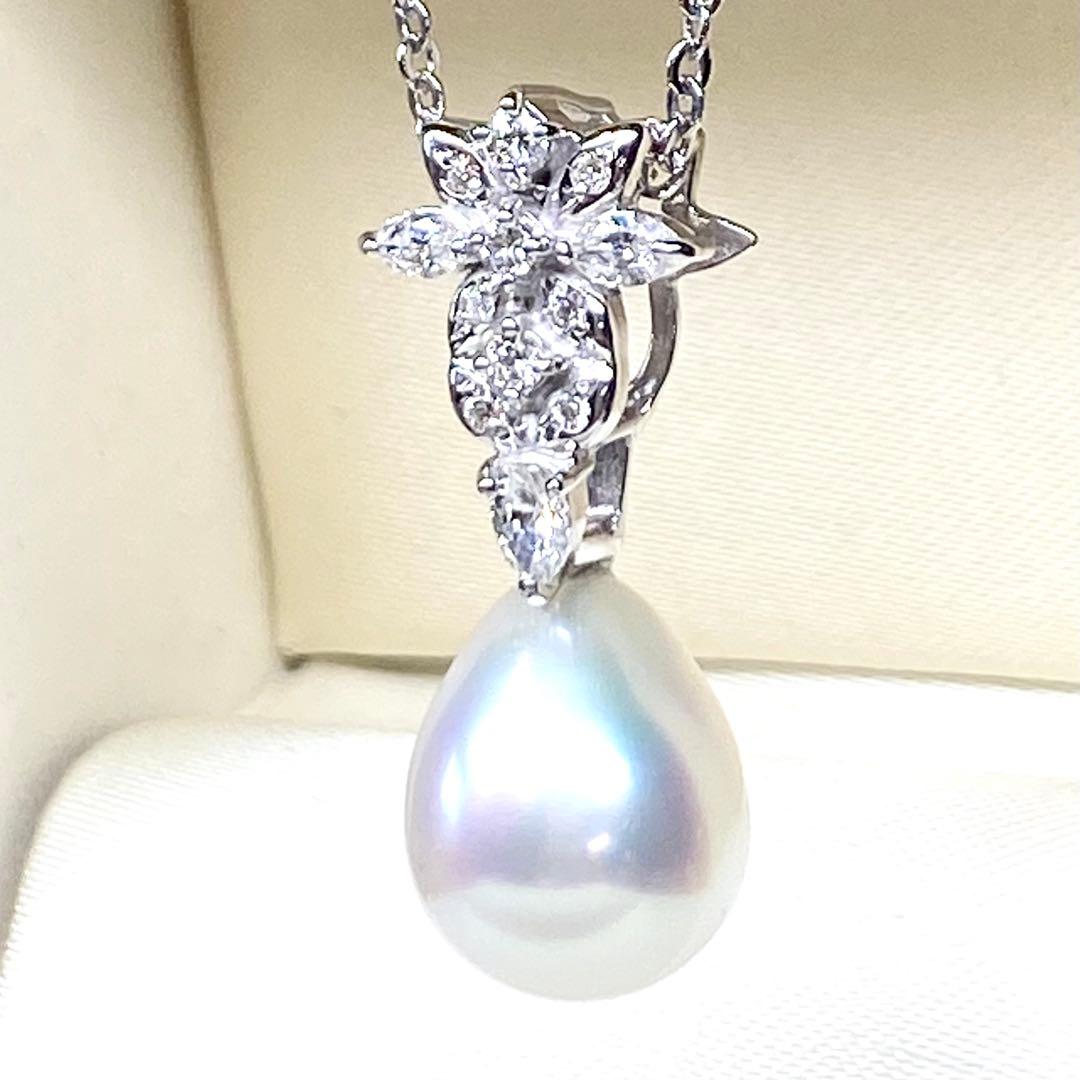 美品☆K18 WG☆銀座ミワ☆白蝶南洋真珠オーロラフェニックス×絶品ダイヤトップ