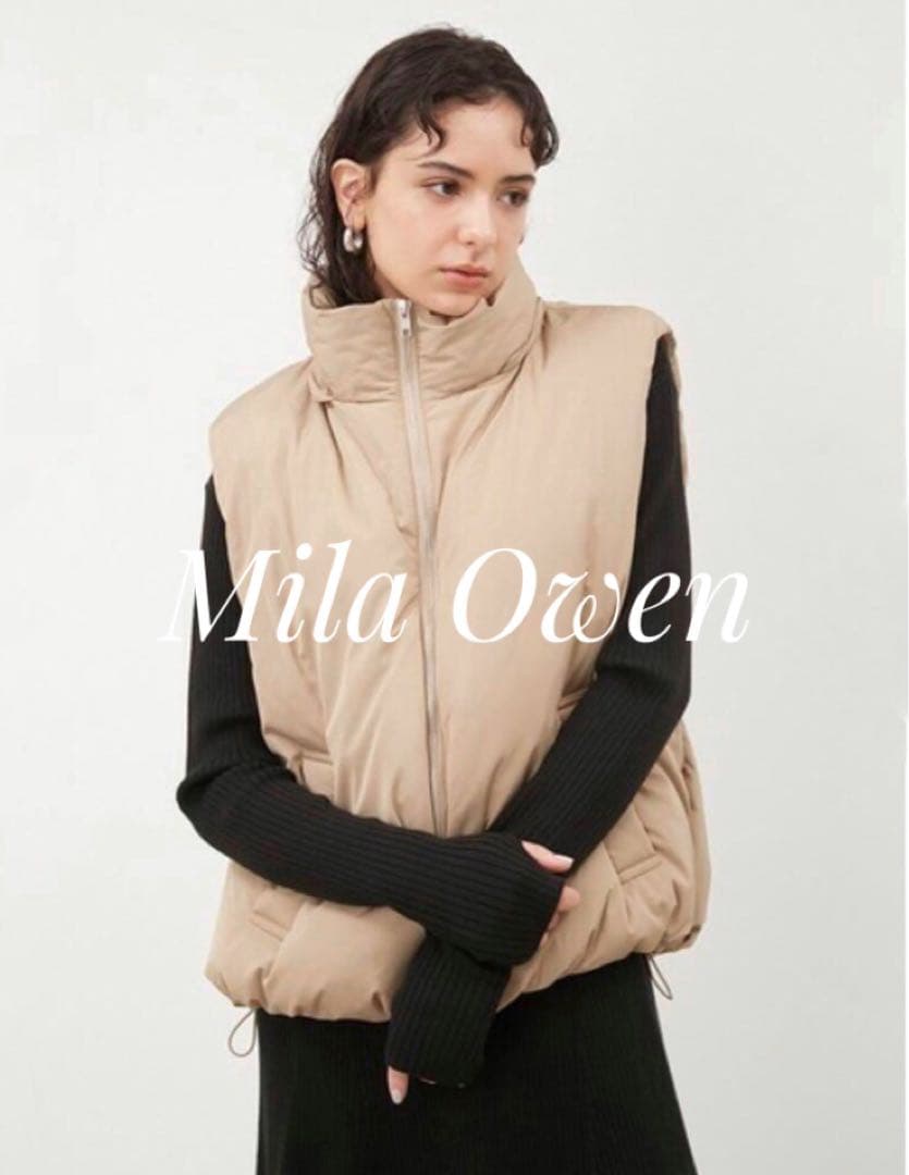 Mila Owenフード付きパテッドフレンチダウンベスト ベージュ