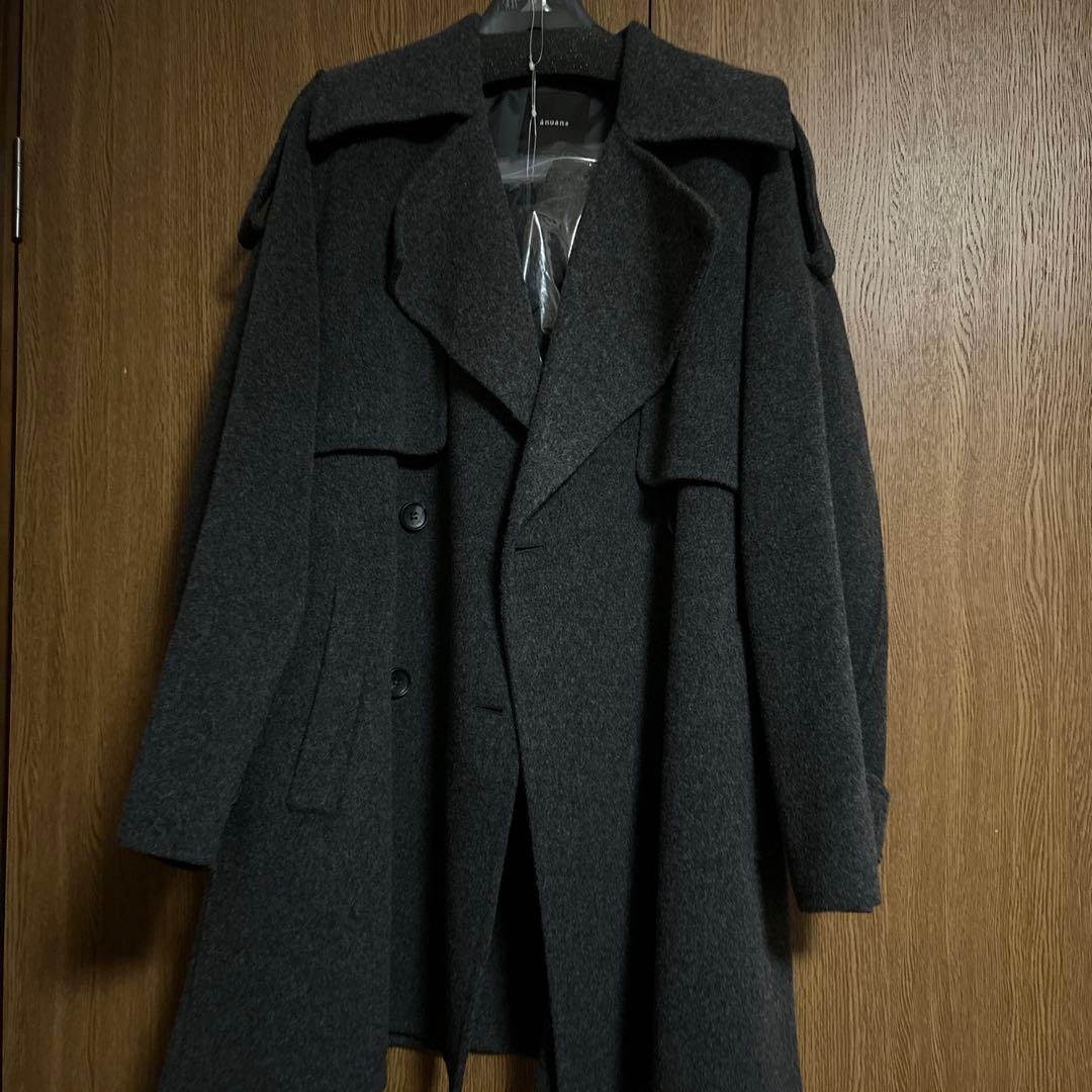 anuans リバーウールミドルトレンチコート チャコールグレー