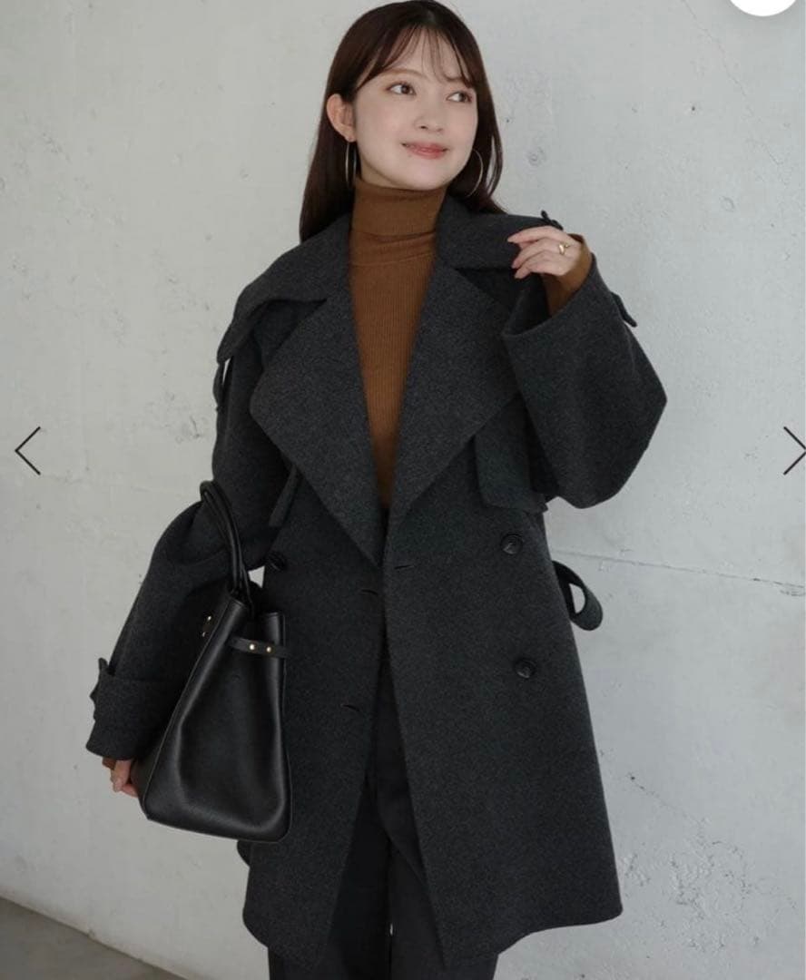 anuans リバーウールミドルトレンチコート チャコールグレー