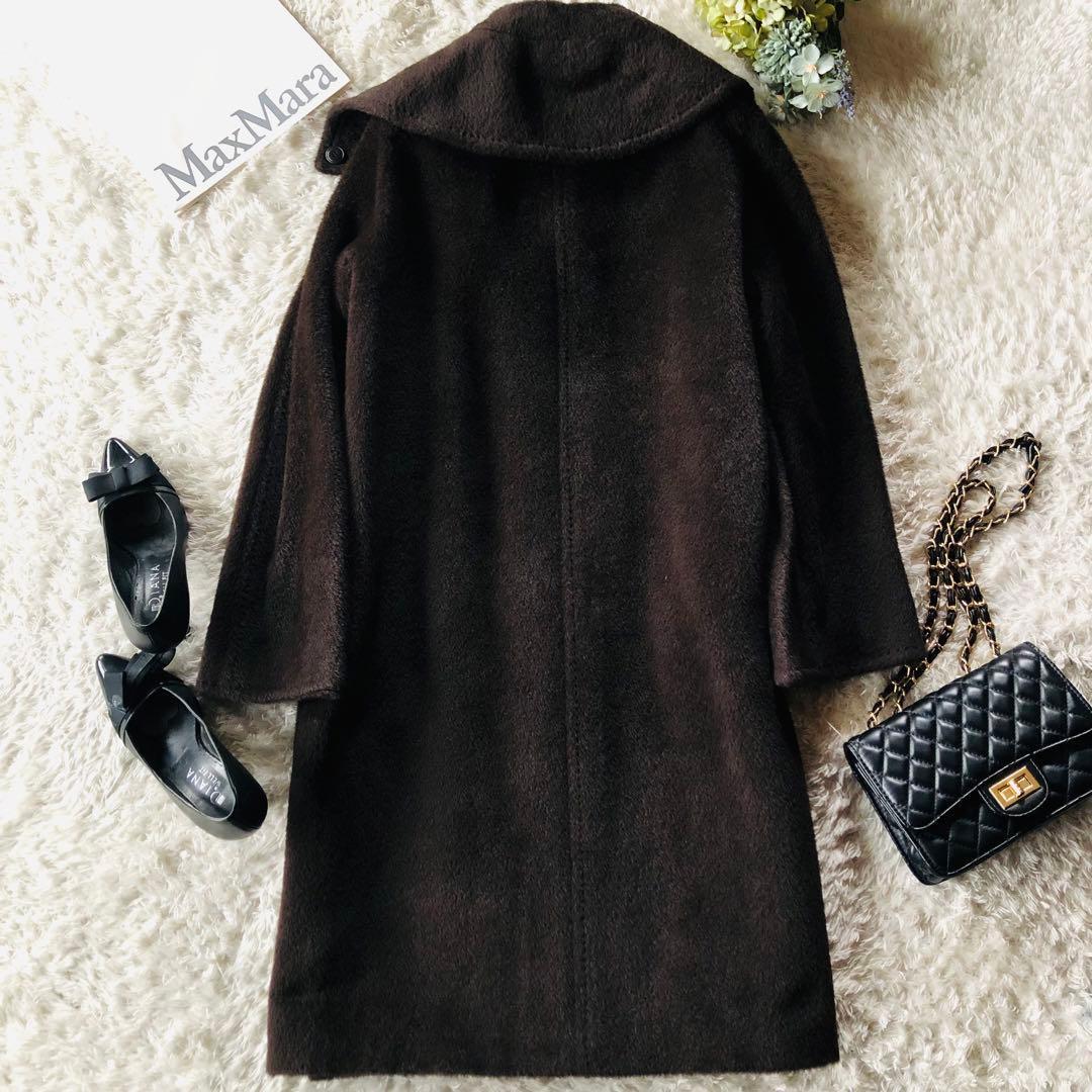 希少42✨未使用 マックスマーラ アルパカコート 女優襟 白タグ ブラウン