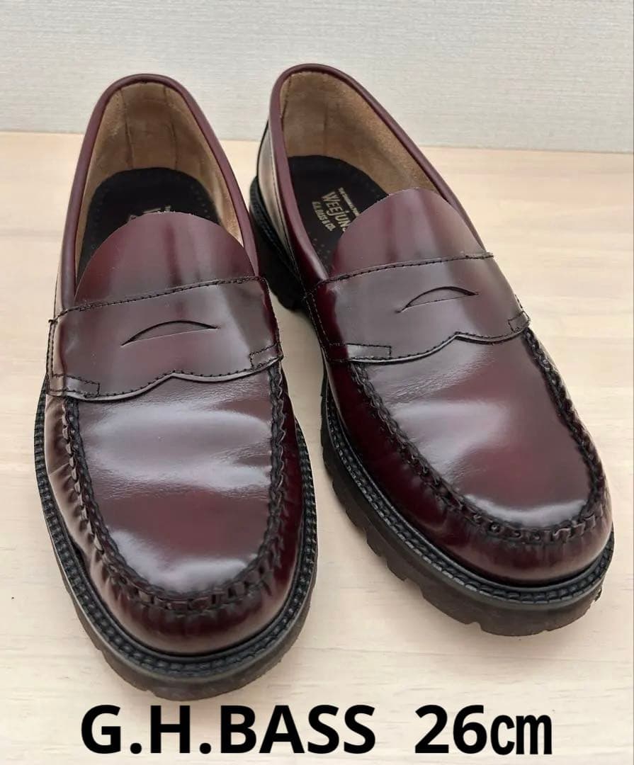 「美品」G.H.BASS バーガンディ レザー ローファー 25.5〜26.0㎝