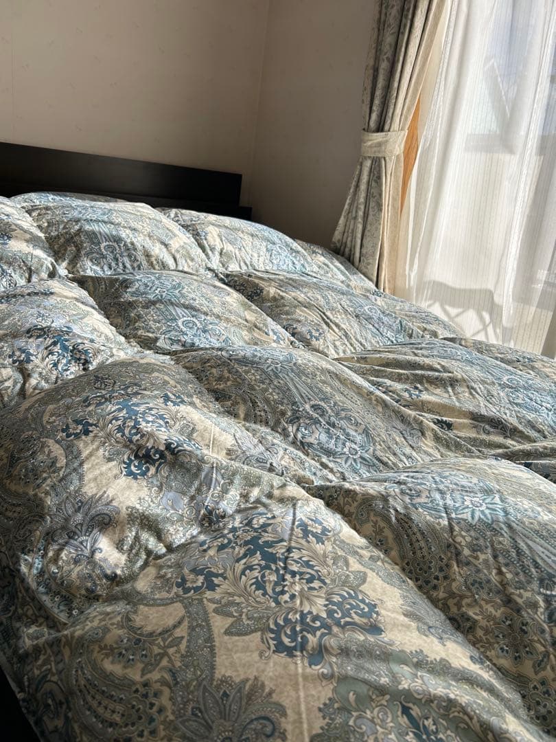 羽毛掛布団プレミアムダウンウォッシュ方式リフォーム1.4㎏ブルー花150×210