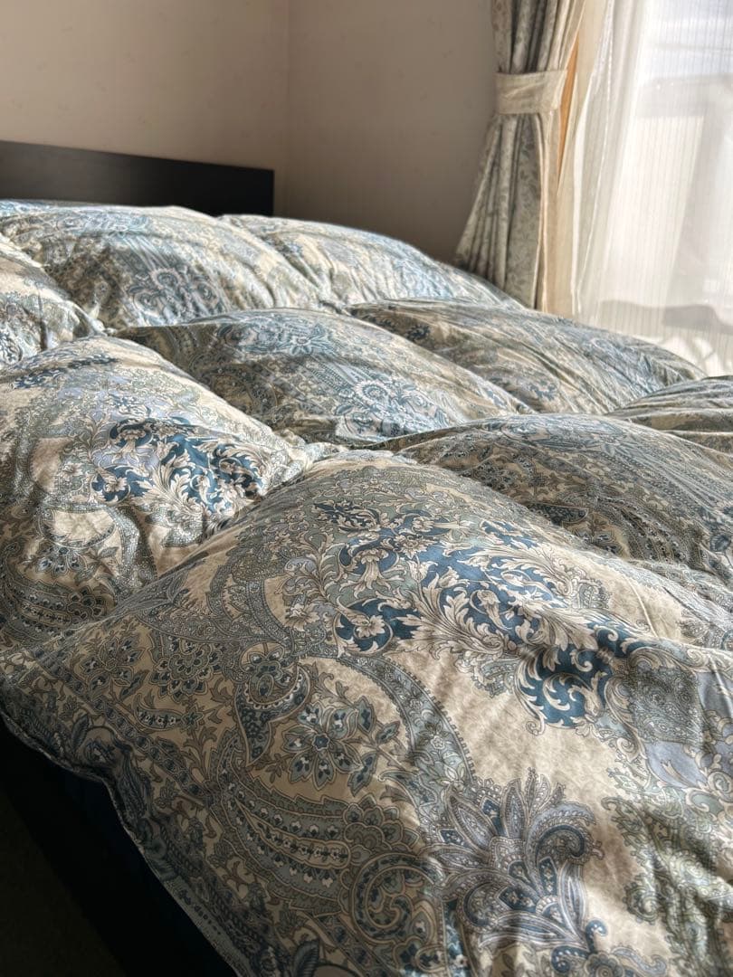 羽毛掛布団プレミアムダウンウォッシュ方式リフォーム1.4㎏ブルー花150×210