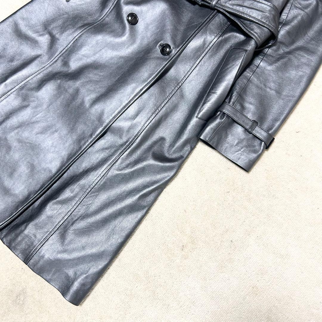 極美品　ダーマコレクション　レザートレンチコート　ラムレザー　メタリックシルバー