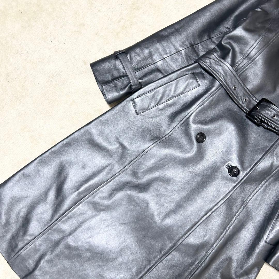 極美品　ダーマコレクション　レザートレンチコート　ラムレザー　メタリックシルバー