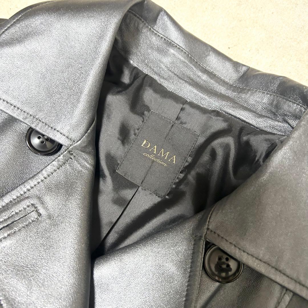 極美品　ダーマコレクション　レザートレンチコート　ラムレザー　メタリックシルバー