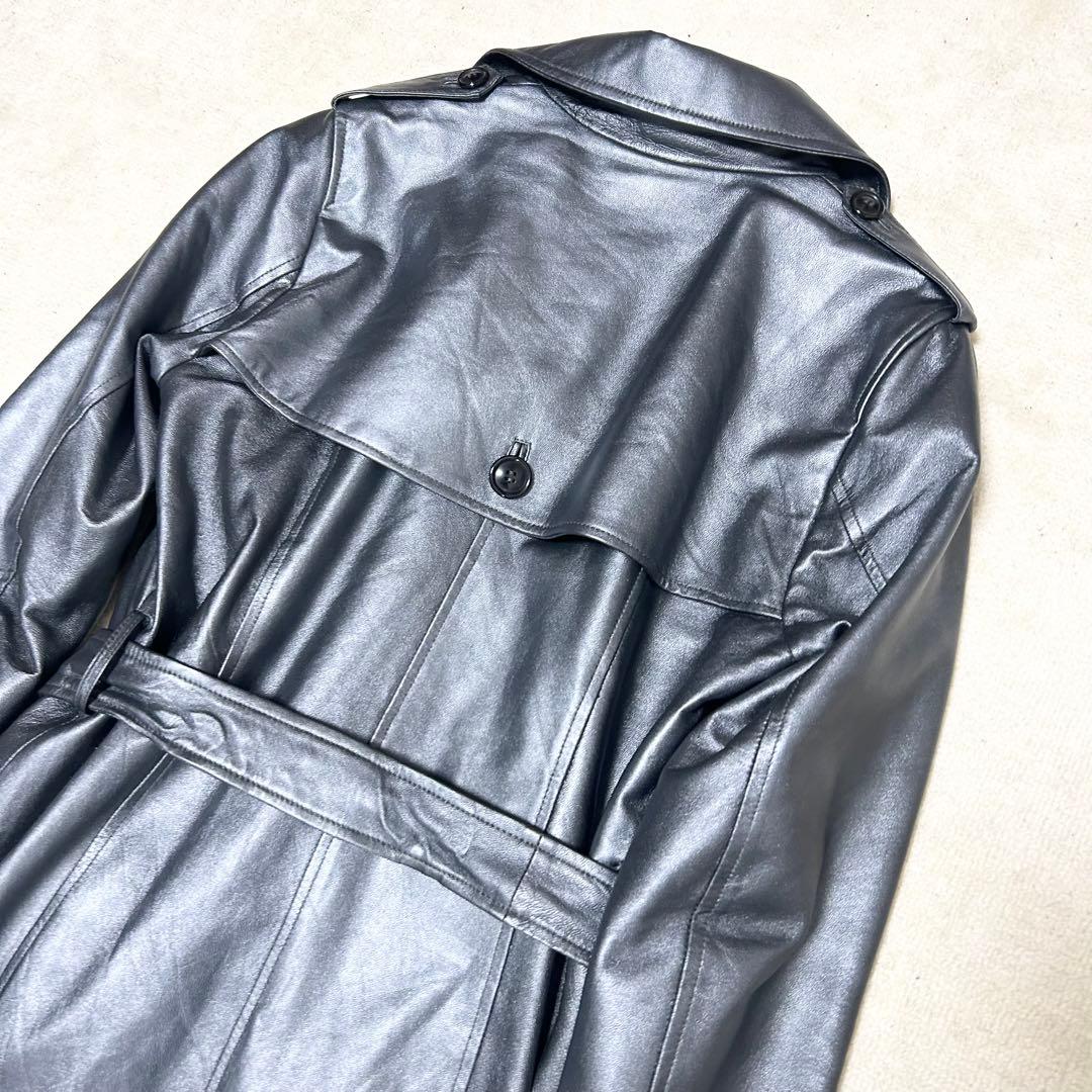 極美品　ダーマコレクション　レザートレンチコート　ラムレザー　メタリックシルバー