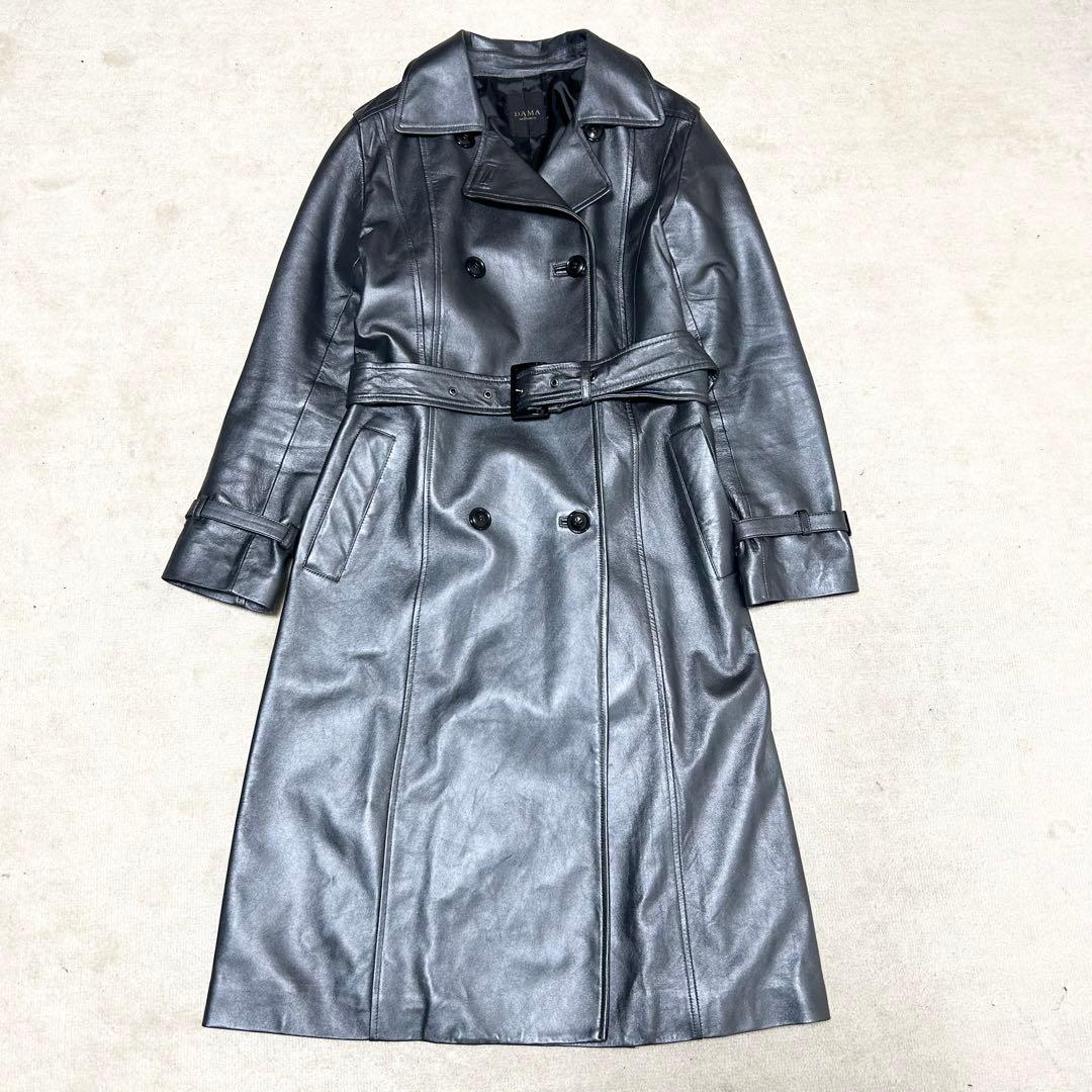 極美品　ダーマコレクション　レザートレンチコート　ラムレザー　メタリックシルバー