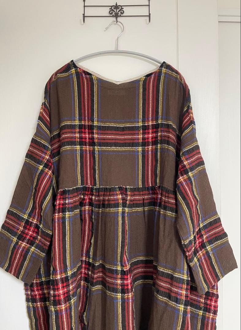 ICHI Antiquites ウールガーゼタータンチェックシャツワンピース