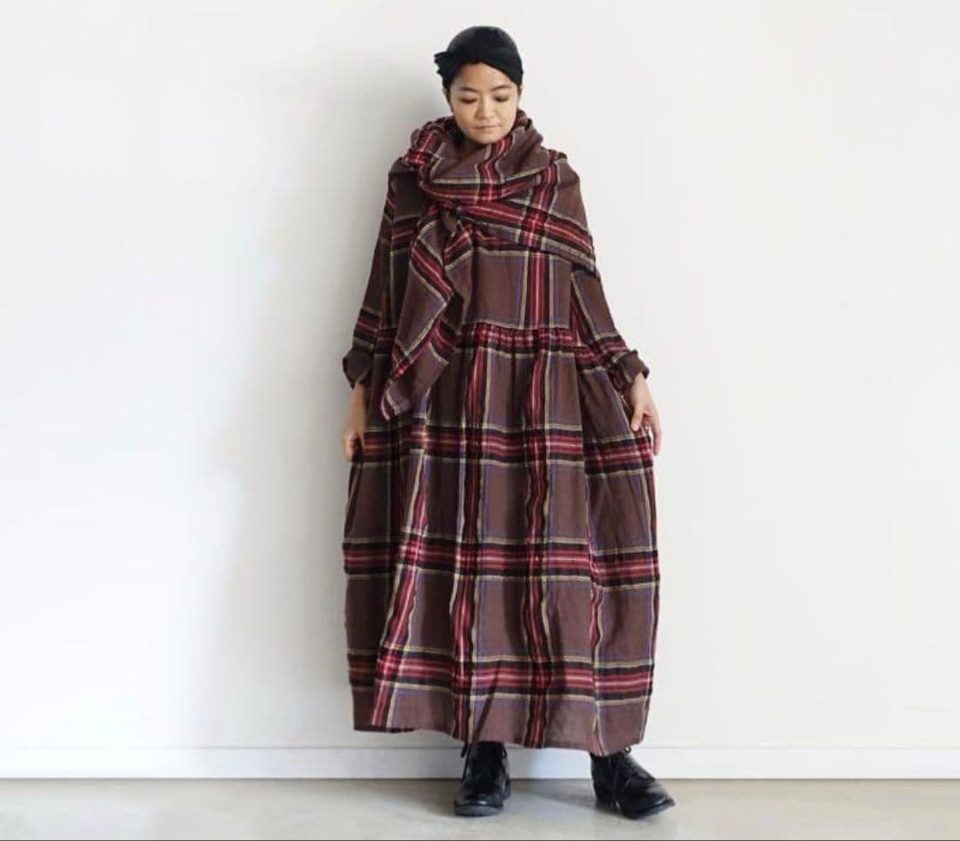 ICHI Antiquites ウールガーゼタータンチェックシャツワンピース